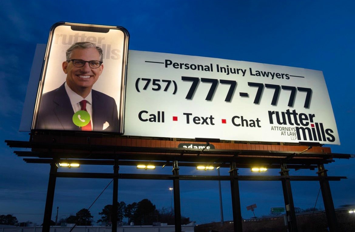 Rutter Mills billboard — Personal Injury Lawyers, 757-777-7777