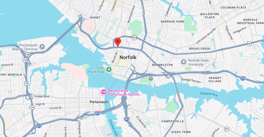 Map of the Norfolk office at 160 W Brambleton Ave